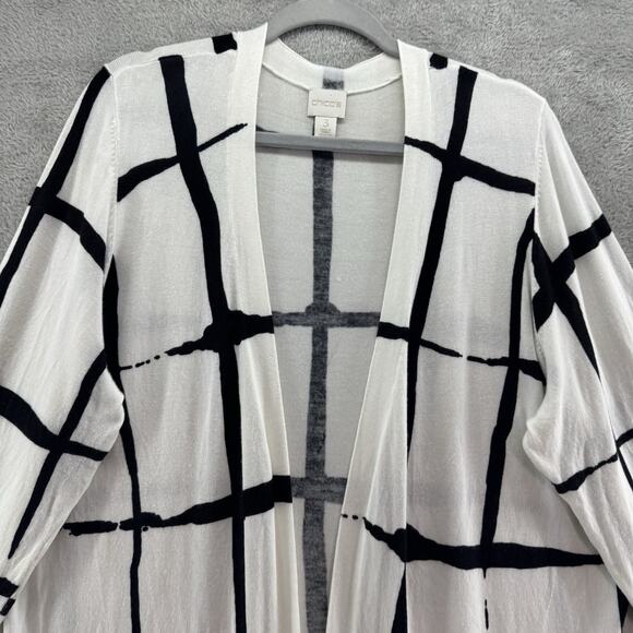 Chicos Cardigan Women 3 XL/16 White Black Abstract Long Open Front Long Sleeve - Picture 3 of 13